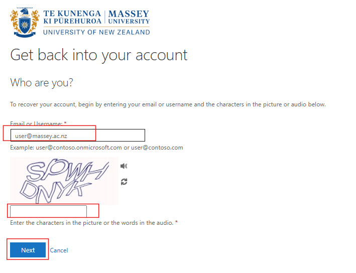 Get back into your account，输入学号邮箱与验证码